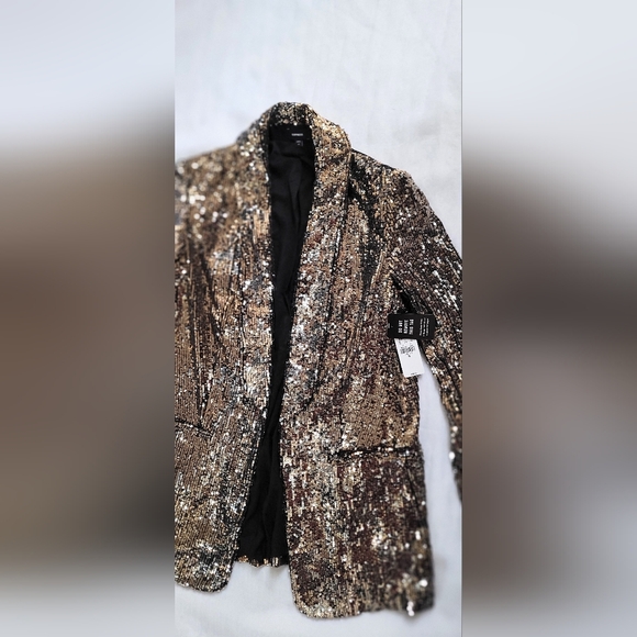 NWT! Posh Gold Sequin Formal Express Women's Open Front Shimmer Party Blazer XS - Picture 16 of 17